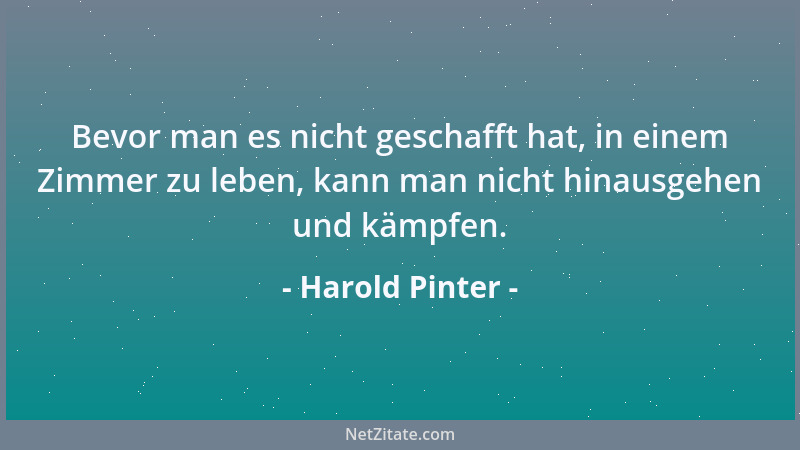 Harold Pinter - Bevor man es nicht geschafft hat, in einem Zimmer zu leben, kann man nicht hinausgehen und kämpfen....
