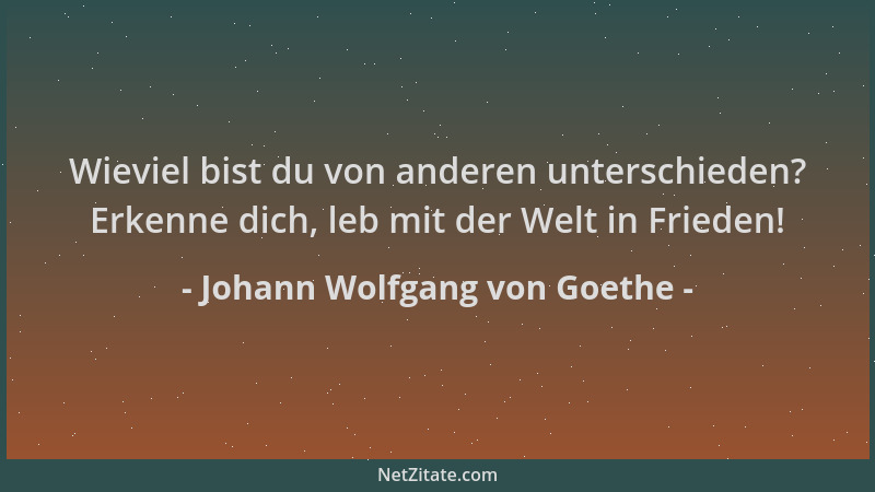 Johann Wolfgang von Goethe - Wieviel bist du von anderen unterschieden? Erkenne dich, leb mit der Welt in Frieden!...