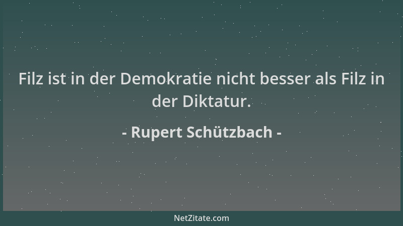 Rupert Schützbach - Filz ist in der Demokratie nicht besser als Filz in der Diktatur....