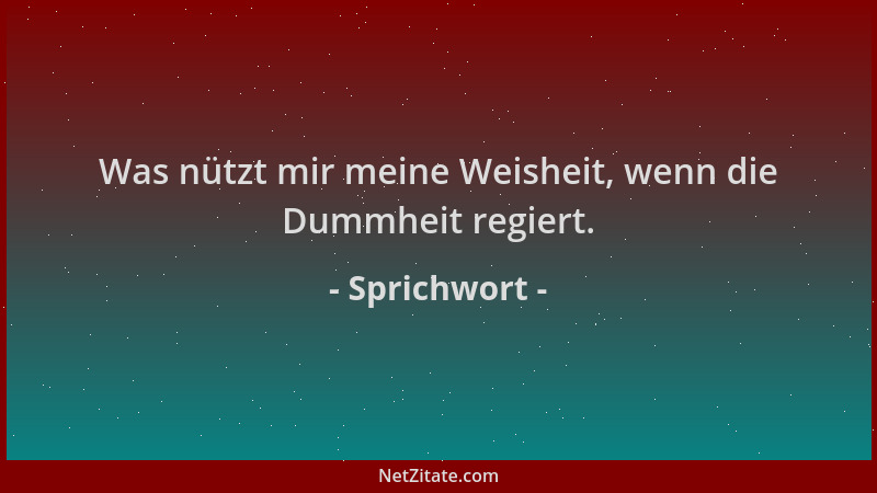 Sprichwort - Was nützt mir meine Weisheit, wenn die Dummheit regiert....