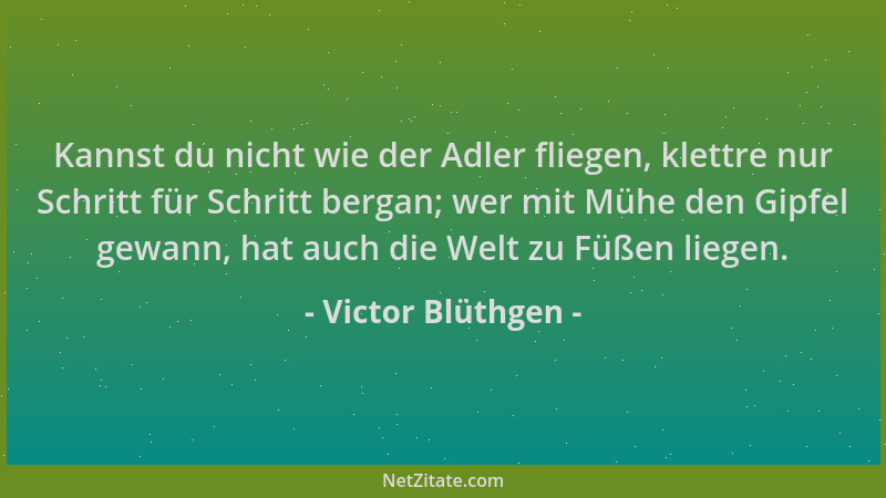 Victor Blüthgen - Kannst du nicht wie der Adler fliegen, klettre nur Schritt für Schritt bergan; wer mit Mühe den Gipfel ge...