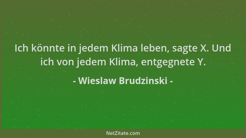 Wieslaw Brudzinski - Ich könnte in jedem Klima leben, sagte X. Und ich von jedem Klima, entgegnete Y....