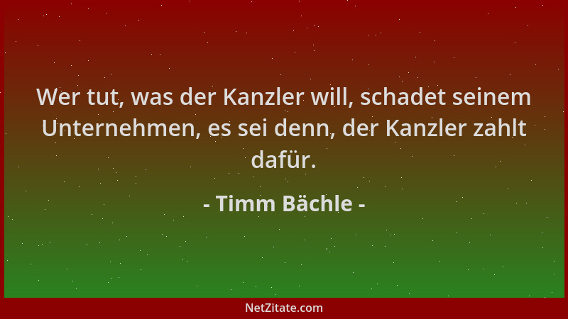 Timm Bächle - Wer tut, was der Kanzler will, schadet seinem Unternehmen, es sei denn, der Kanzler zahlt dafür....