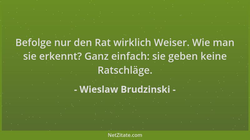 Wieslaw Brudzinski - Befolge nur den Rat wirklich Weiser. Wie man sie erkennt? Ganz einfach: sie geben keine Ratschläge....