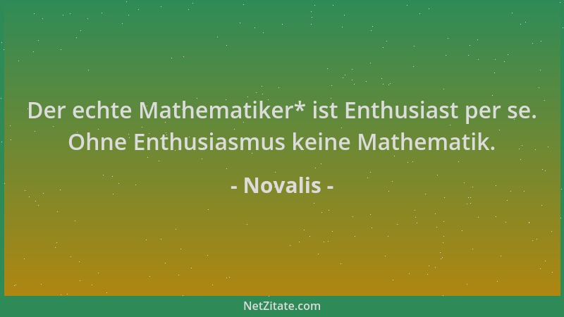 Novalis - Der echte Mathematiker* ist Enthusiast per se. Ohne Enthusiasmus keine Mathematik....