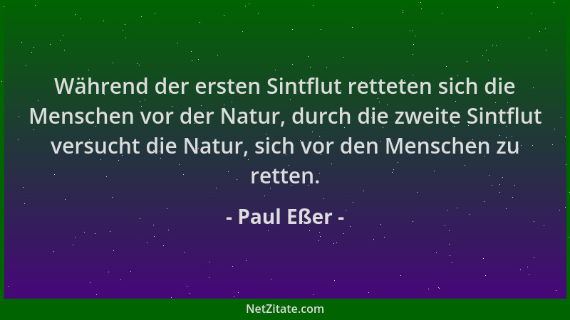 Paul Eßer - Während der ersten Sintflut retteten sich die Menschen vor der Natur, durch die zweite Sintflut versucht die Na...