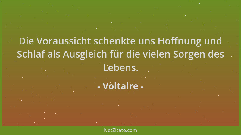 Voltaire - Die Voraussicht schenkte uns Hoffnung und Schlaf als Ausgleich für die vielen Sorgen des Lebens....