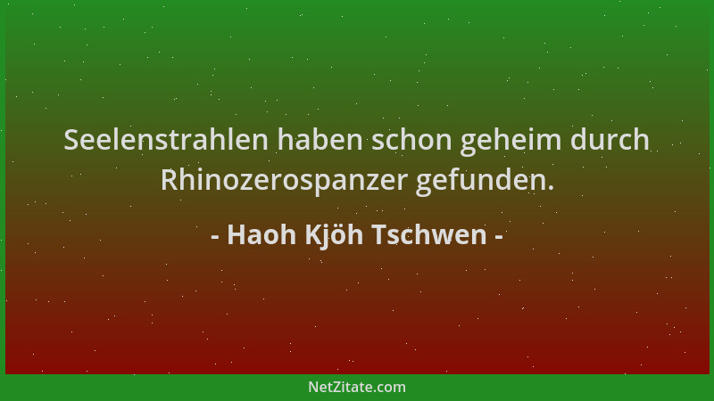 Haoh Kjöh Tschwen - Seelenstrahlen haben schon geheim durch Rhinozerospanzer gefunden....