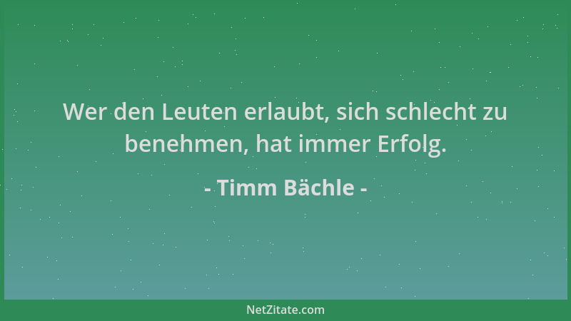 Timm Bächle - Wer den Leuten erlaubt, sich schlecht zu benehmen, hat immer Erfolg....