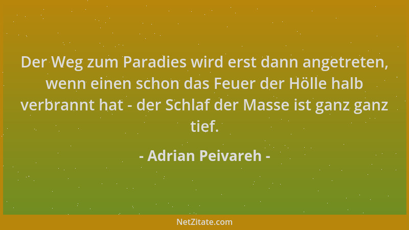 Adrian Peivareh - Der Weg zum Paradies wird erst dann angetreten, wenn einen schon das Feuer der Hölle halb verbrannt hat -...
