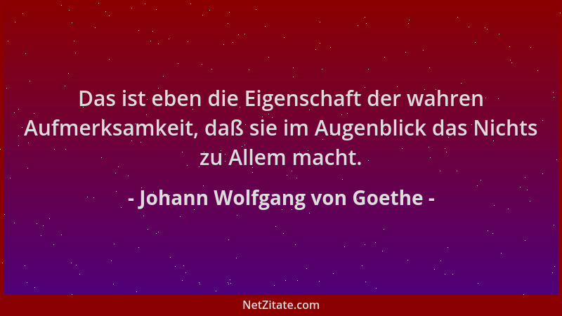 Johann Wolfgang von Goethe - Das ist eben die Eigenschaft der wahren Aufmerksamkeit, daß sie im Augenblick das Nichts zu Al...