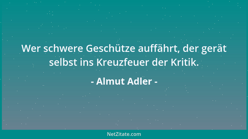 Almut Adler - Wer schwere Geschütze auffährt, der gerät selbst ins Kreuzfeuer der Kritik....