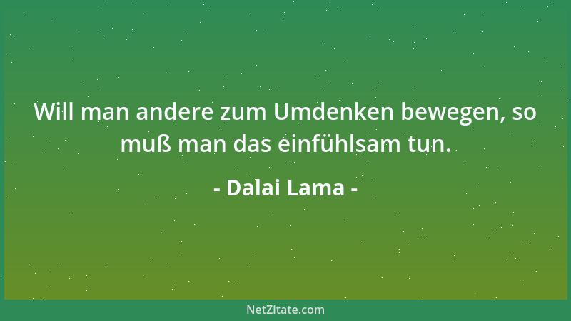 Dalai Lama - Will man andere zum Umdenken bewegen, so muß man das einfühlsam tun....