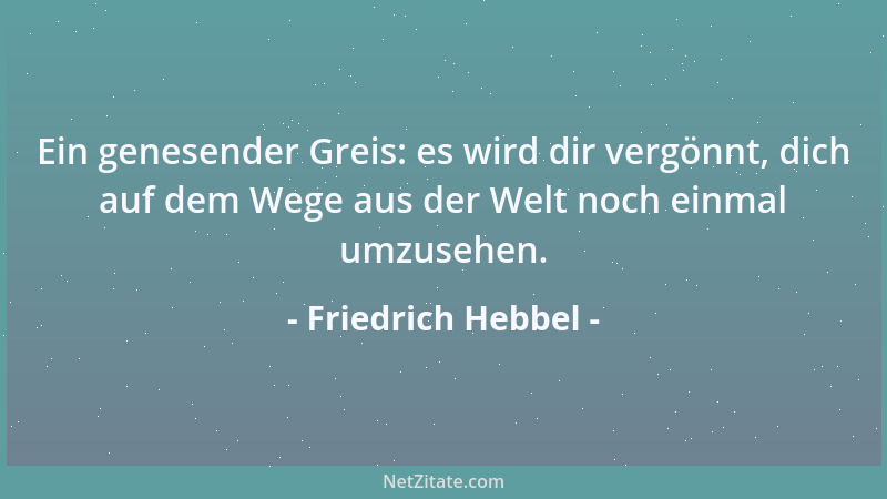 Friedrich Hebbel - Ein genesender Greis: es wird dir vergönnt, dich auf dem Wege aus der Welt noch einmal umzusehen....