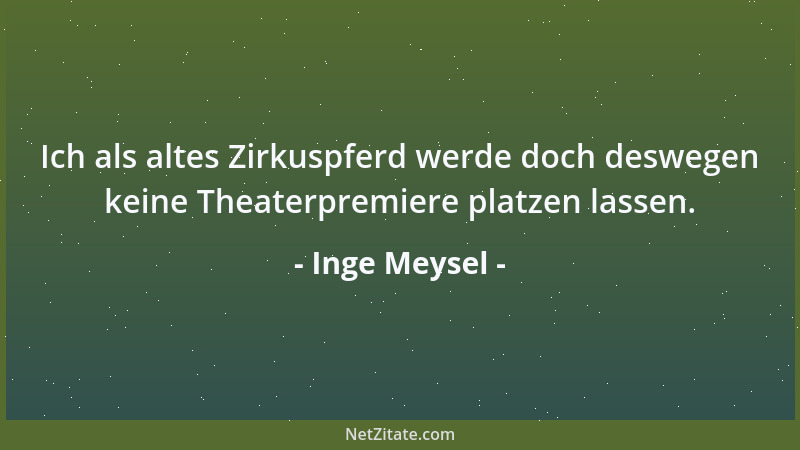 Inge Meysel - Ich als altes Zirkuspferd werde doch deswegen keine Theaterpremiere platzen lassen....