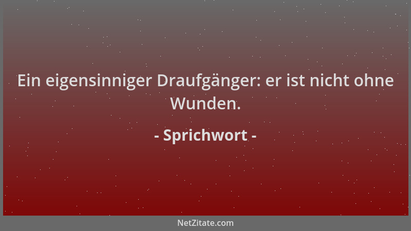 Sprichwort - Ein eigensinniger Draufgänger: er ist nicht ohne Wunden....
