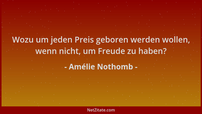 Amélie Nothomb - Wozu um jeden Preis geboren werden wollen, wenn nicht, um Freude zu haben?...