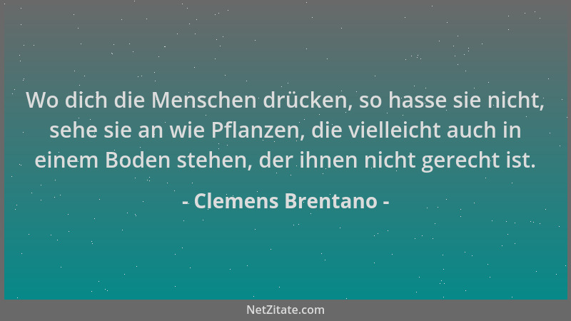 Clemens Brentano - Wo dich die Menschen drücken, so hasse sie nicht, sehe sie an wie Pflanzen, die vielleicht auch in einem...