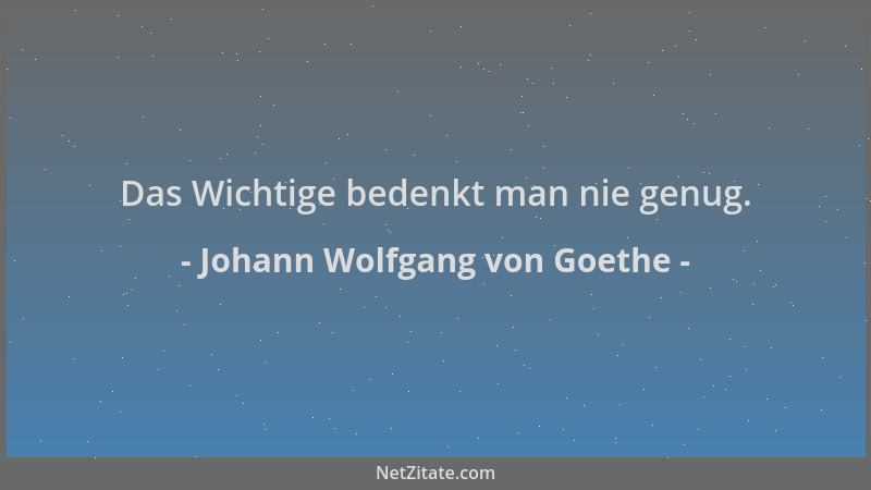Johann Wolfgang von Goethe - Das Wichtige bedenkt man nie genug....