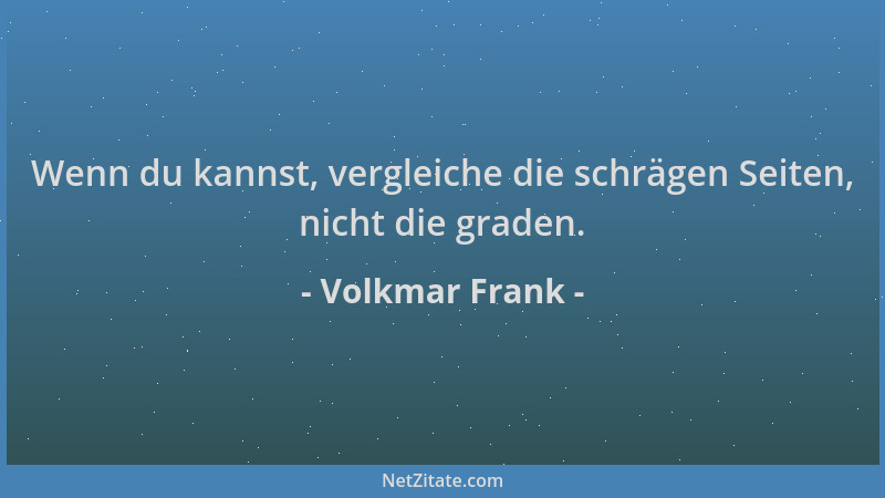 Volkmar Frank - Wenn du kannst, vergleiche die schrägen Seiten, nicht die graden....