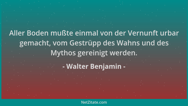 Walter Benjamin - Aller Boden mußte einmal von der Vernunft urbar gemacht, vom Gestrüpp des Wahns und des Mythos gereinigt...