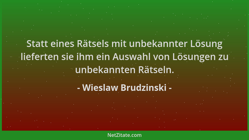 Wieslaw Brudzinski - Statt eines Rätsels mit unbekannter Lösung lieferten sie ihm ein Auswahl von Lösungen zu unbekannten R...