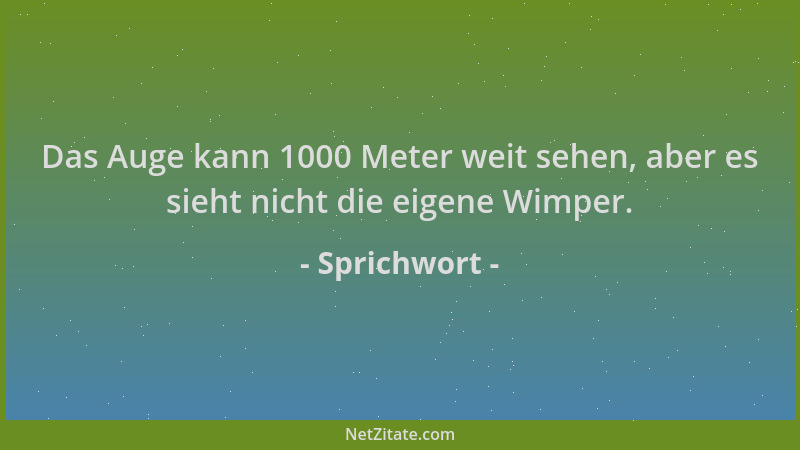 Sprichwort - Das Auge kann 1000 Meter weit sehen, aber es sieht nicht die eigene Wimper....