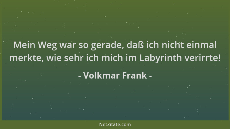 Volkmar Frank - Mein Weg war so gerade, daß ich nicht einmal merkte, wie sehr ich mich im Labyrinth verirrte!...
