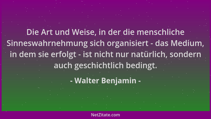 Walter Benjamin - Die Art und Weise, in der die menschliche Sinneswahrnehmung sich organisiert - das Medium, in dem sie erf...
