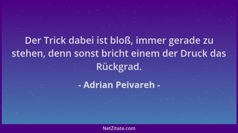 Adrian Peivareh - Der Trick dabei ist bloß, immer gerade zu stehen, denn sonst bricht einem der Druck das Rückgrad....