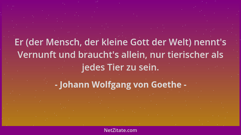 Johann Wolfgang von Goethe - Er (der Mensch, der kleine Gott der Welt) nennt 's Vernunft und braucht 's allein, nur tierische...