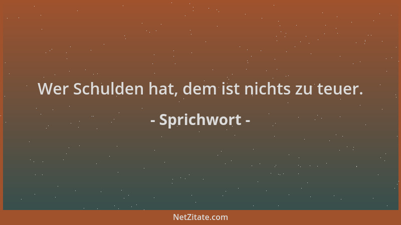 Sprichwort - Wer Schulden hat, dem ist nichts zu teuer....