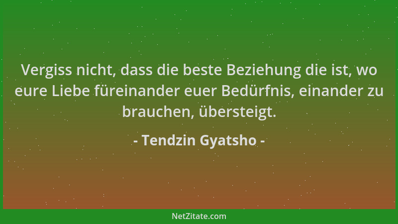 Tendzin Gyatsho - Vergiss nicht, dass die beste Beziehung die ist, wo eure Liebe füreinander euer Bedürfnis, einander zu br...