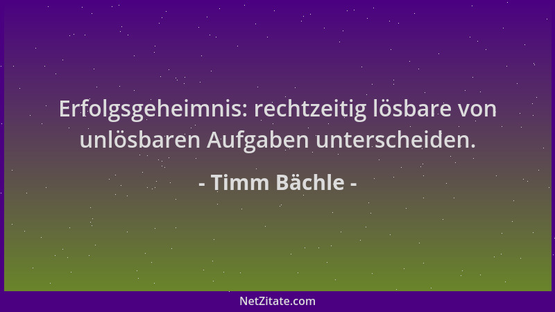 Timm Bächle - Erfolgsgeheimnis: rechtzeitig lösbare von unlösbaren Aufgaben unterscheiden....