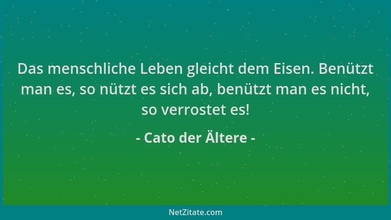 Cato der Ältere - Das menschliche Leben gleicht dem Eisen. Benützt man es, so nützt es sich ab, benützt man es nicht, so ve...