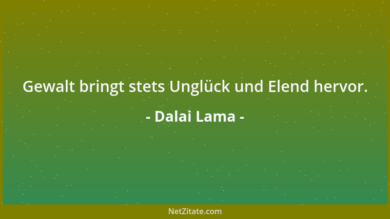 Dalai Lama - Gewalt bringt stets Unglück und Elend hervor....