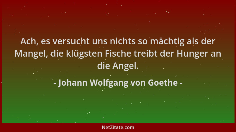 Johann Wolfgang von Goethe - Ach, es versucht uns nichts so mächtig als der Mangel, die klügsten Fische treibt der Hunger a...