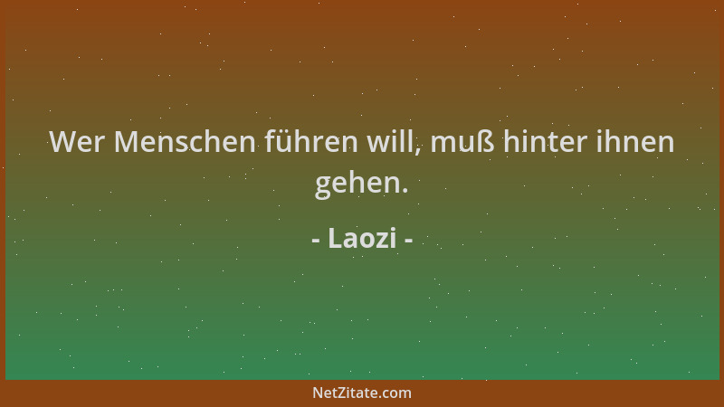 Laozi - Wer Menschen führen will, muß hinter ihnen gehen....