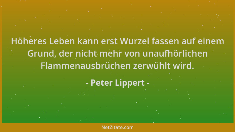 Peter Lippert - Höheres Leben kann erst Wurzel fassen auf einem Grund, der nicht mehr von unaufhörlichen Flammenausbrüchen...