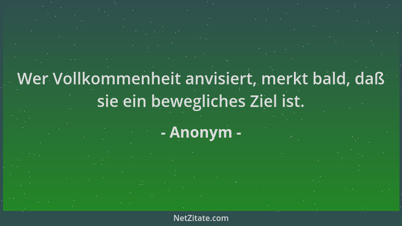 Anonym - Wer Vollkommenheit anvisiert, merkt bald, daß sie ein bewegliches Ziel ist....