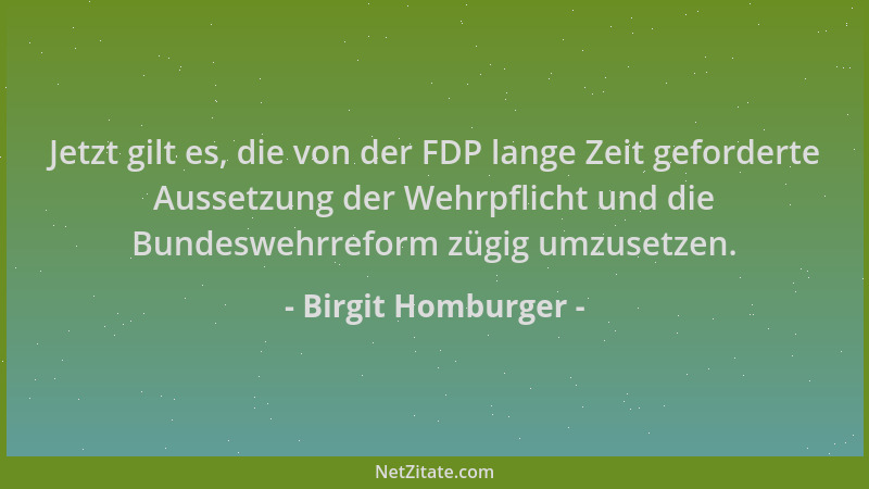 Birgit Homburger - Jetzt gilt es, die von der FDP lange Zeit geforderte Aussetzung der Wehrpflicht und die Bundeswehrreform...