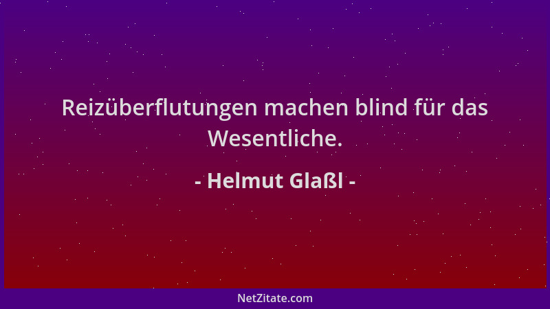 Helmut Glaßl - Reizüberflutungen machen blind für das Wesentliche....