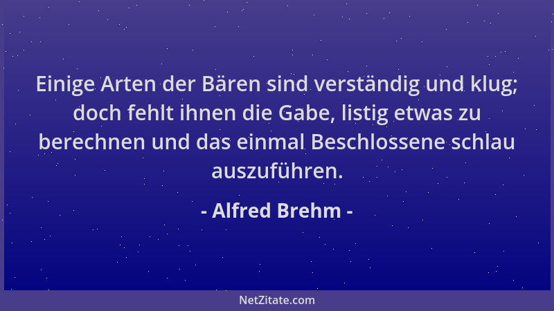 Alfred Brehm - Einige Arten der Bären sind verständig und klug; doch fehlt ihnen die Gabe, listig etwas zu berechnen und da...