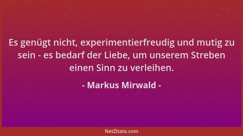 Markus Mirwald - Es genügt nicht, experimentierfreudig und mutig zu sein - es bedarf der Liebe, um unserem Streben einen Si...