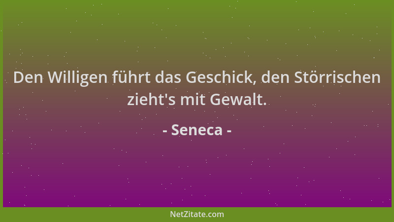 Seneca - Den Willigen führt das Geschick, den Störrischen zieht 's mit Gewalt....