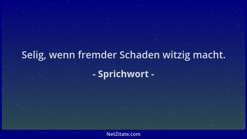 Sprichwort - Selig, wenn fremder Schaden witzig macht....
