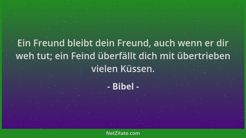 Bibel - Ein Freund bleibt dein Freund, auch wenn er dir weh tut; ein Feind überfällt dich mit übertrieben vielen Küssen....