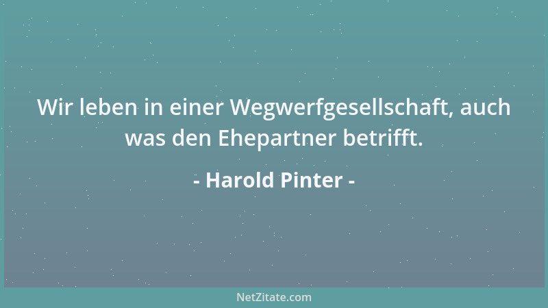 Harold Pinter - Wir leben in einer Wegwerfgesellschaft, auch was den Ehepartner betrifft....