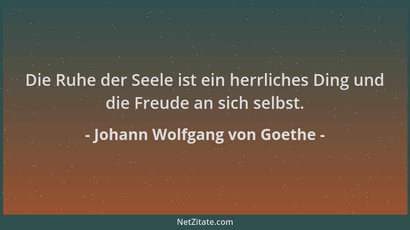 Johann Wolfgang von Goethe - Die Ruhe der Seele ist ein herrliches Ding und die Freude an sich selbst....