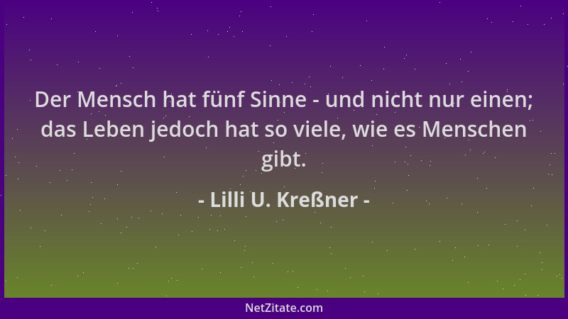 Lilli U. Kreßner - Der Mensch hat fünf Sinne - und nicht nur einen; das Leben jedoch hat so viele, wie es Menschen gibt....